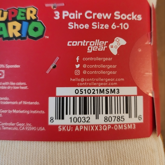 Super Mario 3-Pack Crew Socks Size 6-10 - Picture 6 of 6